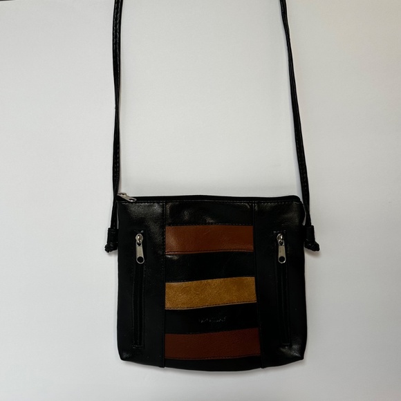Vintage Uruguay Black Crossbody Bag with Multicolor Stripe Detail - Picture 2 of 6